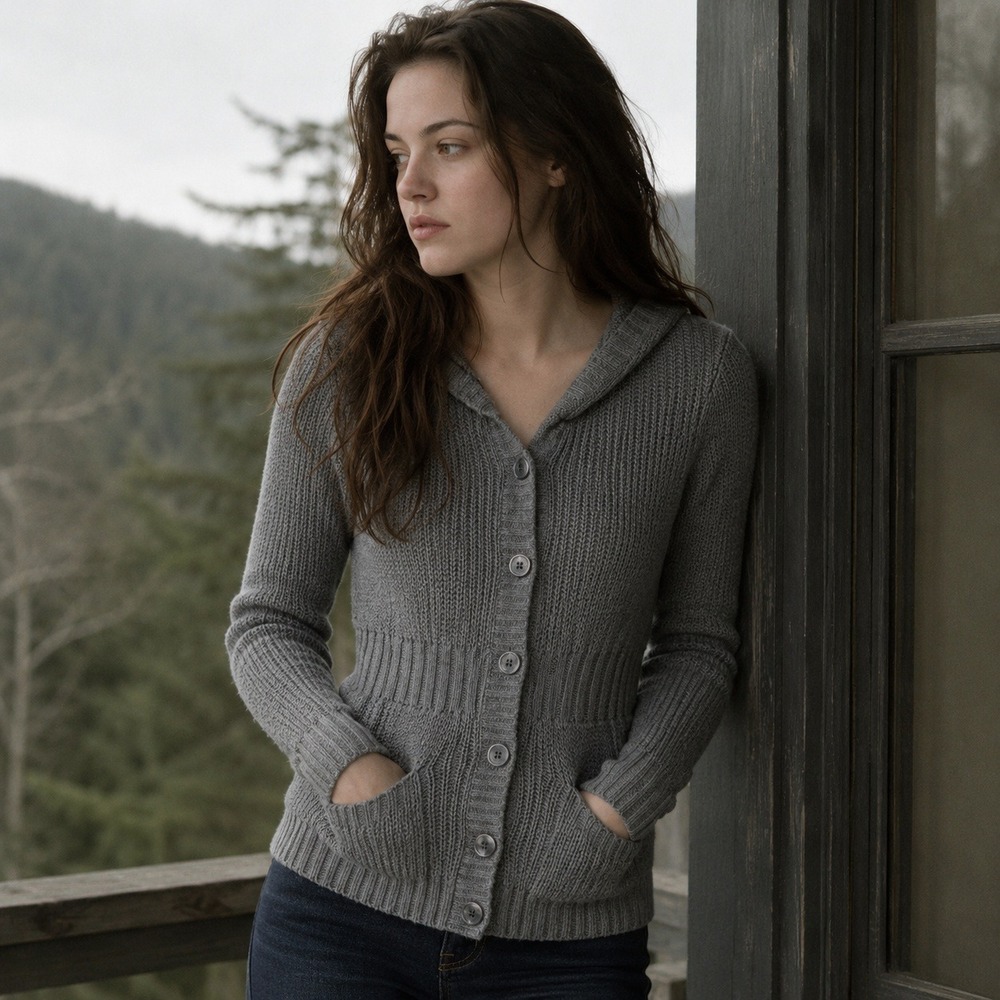 Aeropostale Gray Hooded Button Front Knit Cardigan Sweater Y2K Bella Swan Vibe M